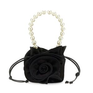 Elegant Black Rose Handbag with Pearl Handle